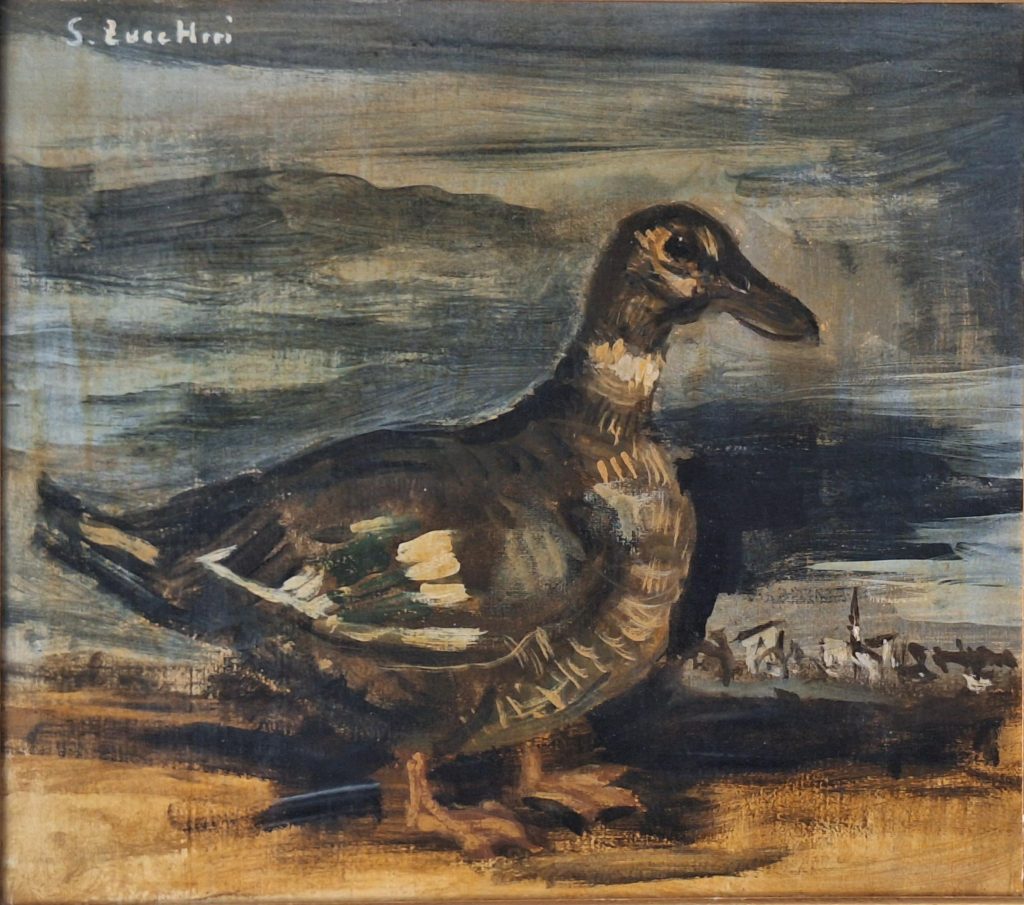 Le opere di Luigi Zuccheri
Tempera su tela - cm 40x45
Anatra in paesaggio di paese